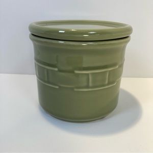 Longaberger Woven Traditions Sage Green Crock with Lid No Cracks No Chips Nice